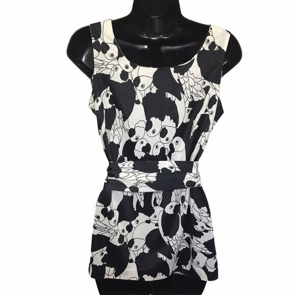 Vintage Parrot Print Slinky Belted Tank Top Sz S - Picture 4 of 12